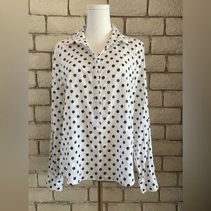J. Crew White and Blue Polka Dot Blouse
